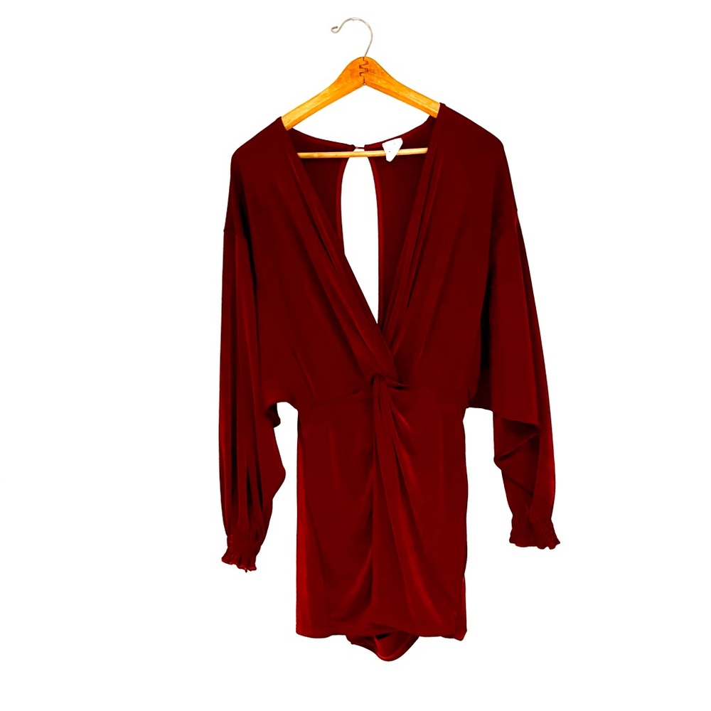 By together + collection  burgundy Red LONG-SLEEVE ROMPER